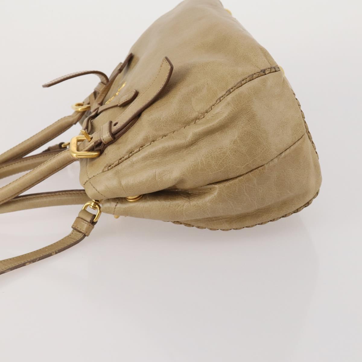 PRADA Hand Bag Leather 2way Beige Gold Tone Auth 200160