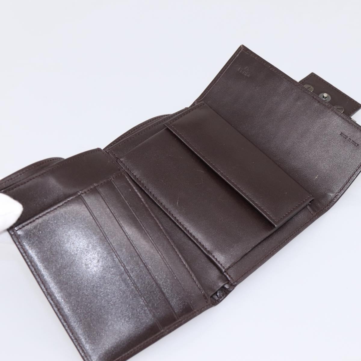 FENDI Zucca Canvas Trifold Wallet Brown Silver 8M0011 Auth 200165A