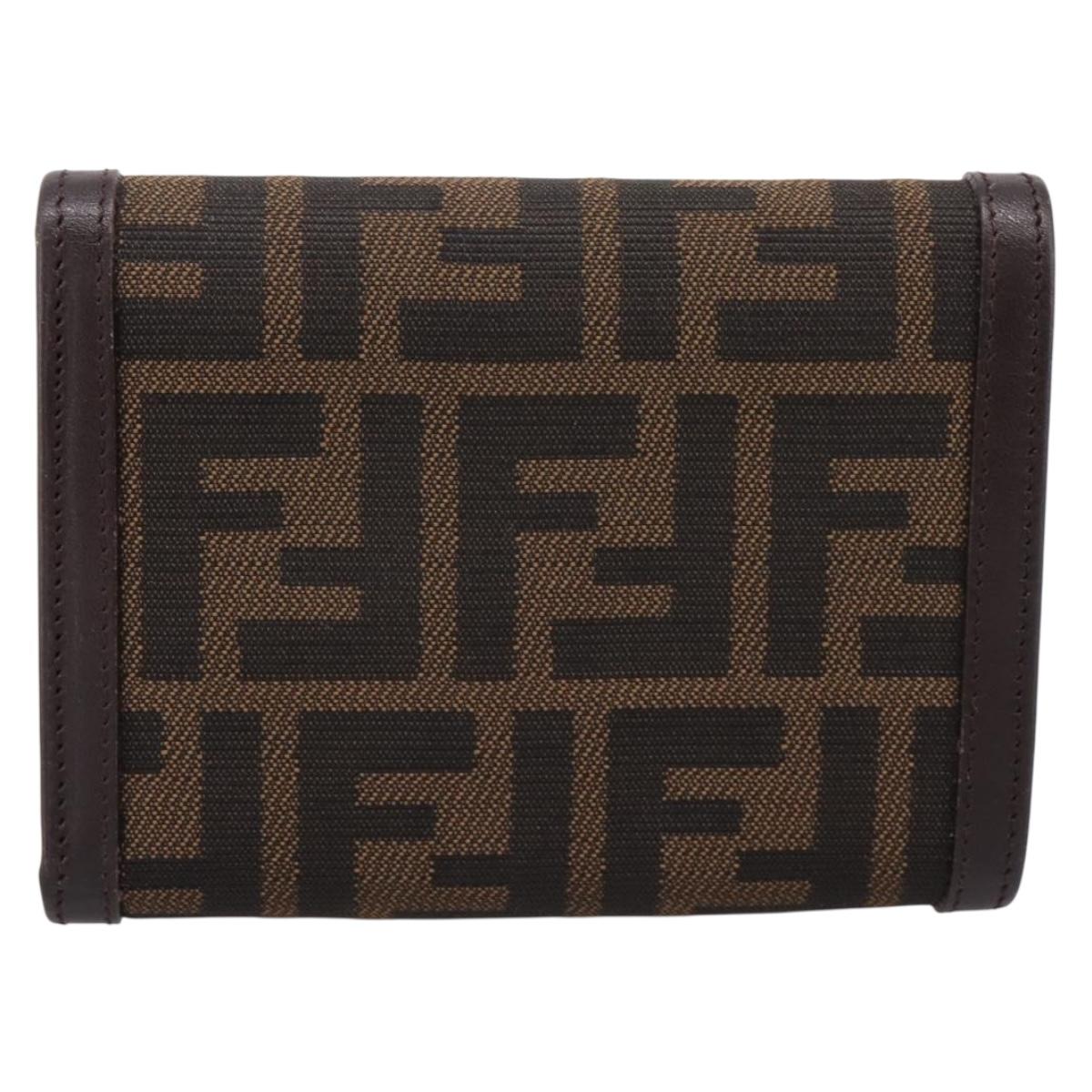 FENDI Zucca Canvas Trifold Wallet Brown Silver 8M0011 Auth 200165A