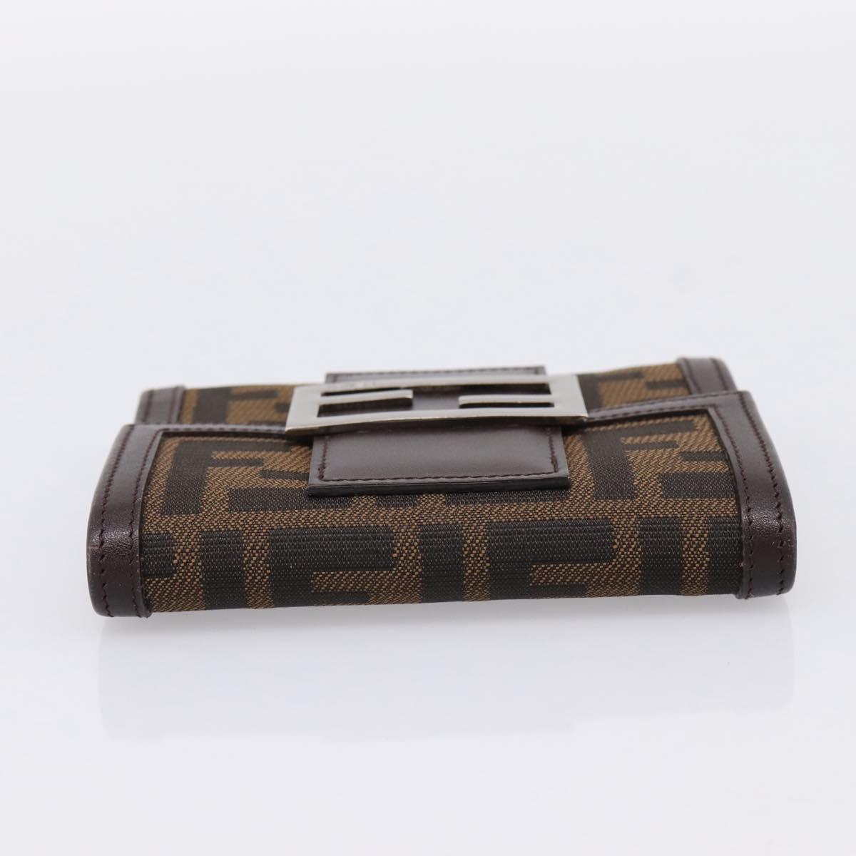 FENDI Zucca Canvas Trifold Wallet Brown Silver 8M0011 Auth 200165A