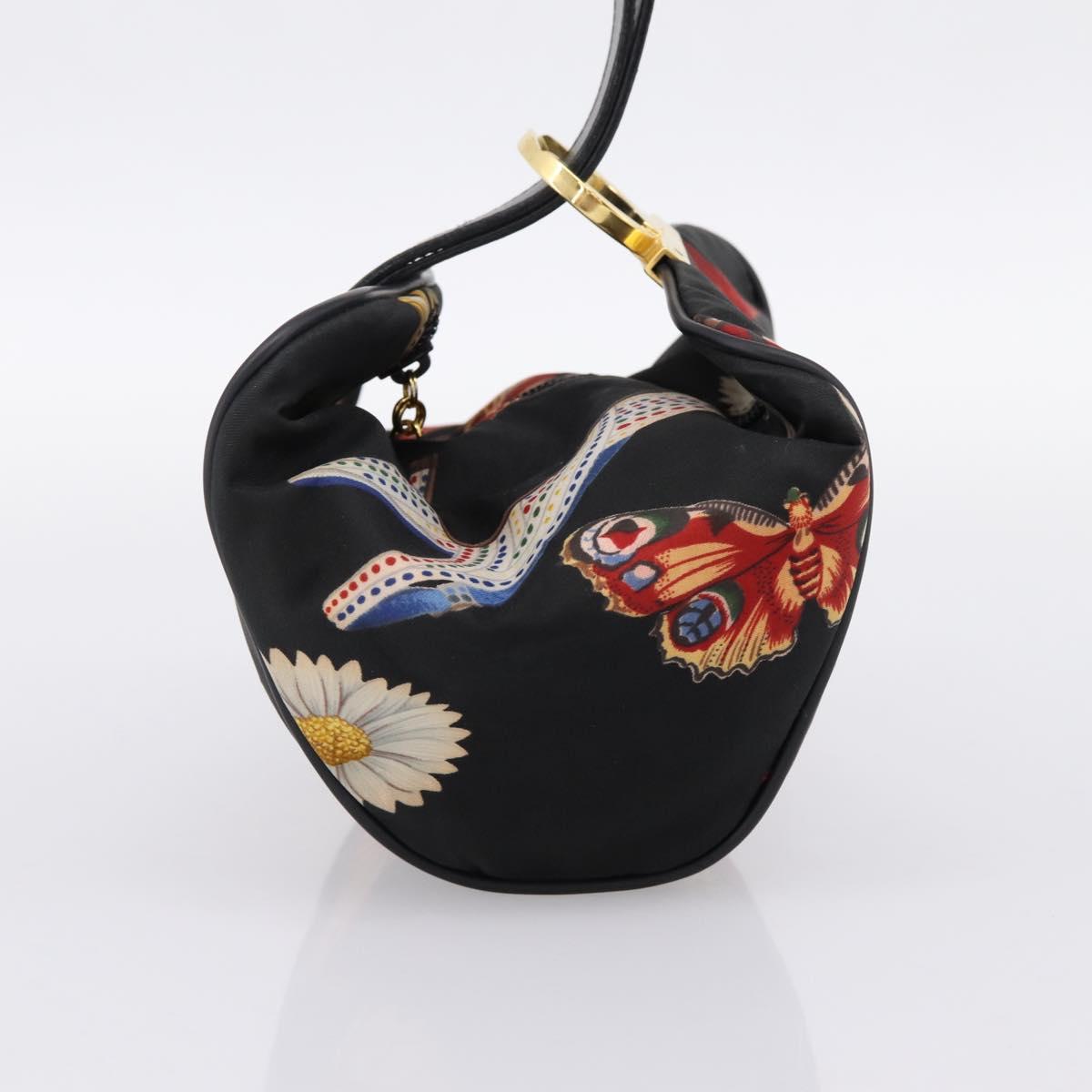Salvatore Ferragamo Gancini Pouch Nylon Black Gold Tone Auth 200166