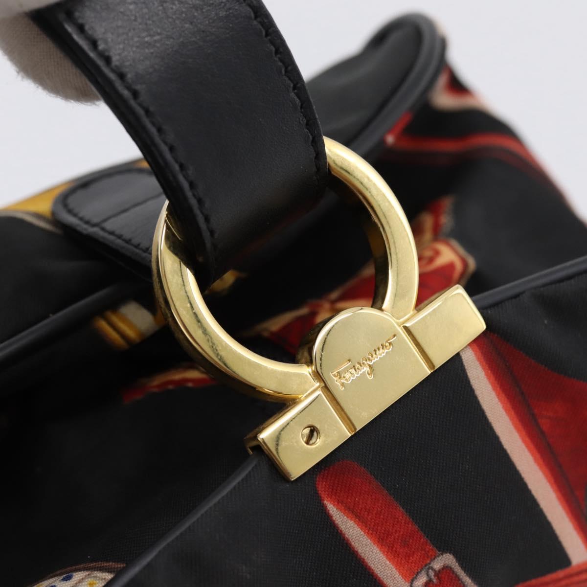 Salvatore Ferragamo Gancini Pouch Nylon Black Gold Tone Auth 200166