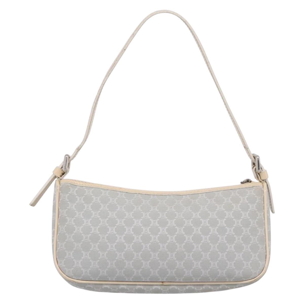 CELINE Macadam Canvas Hand Bag Light Blue Silver Auth 200167