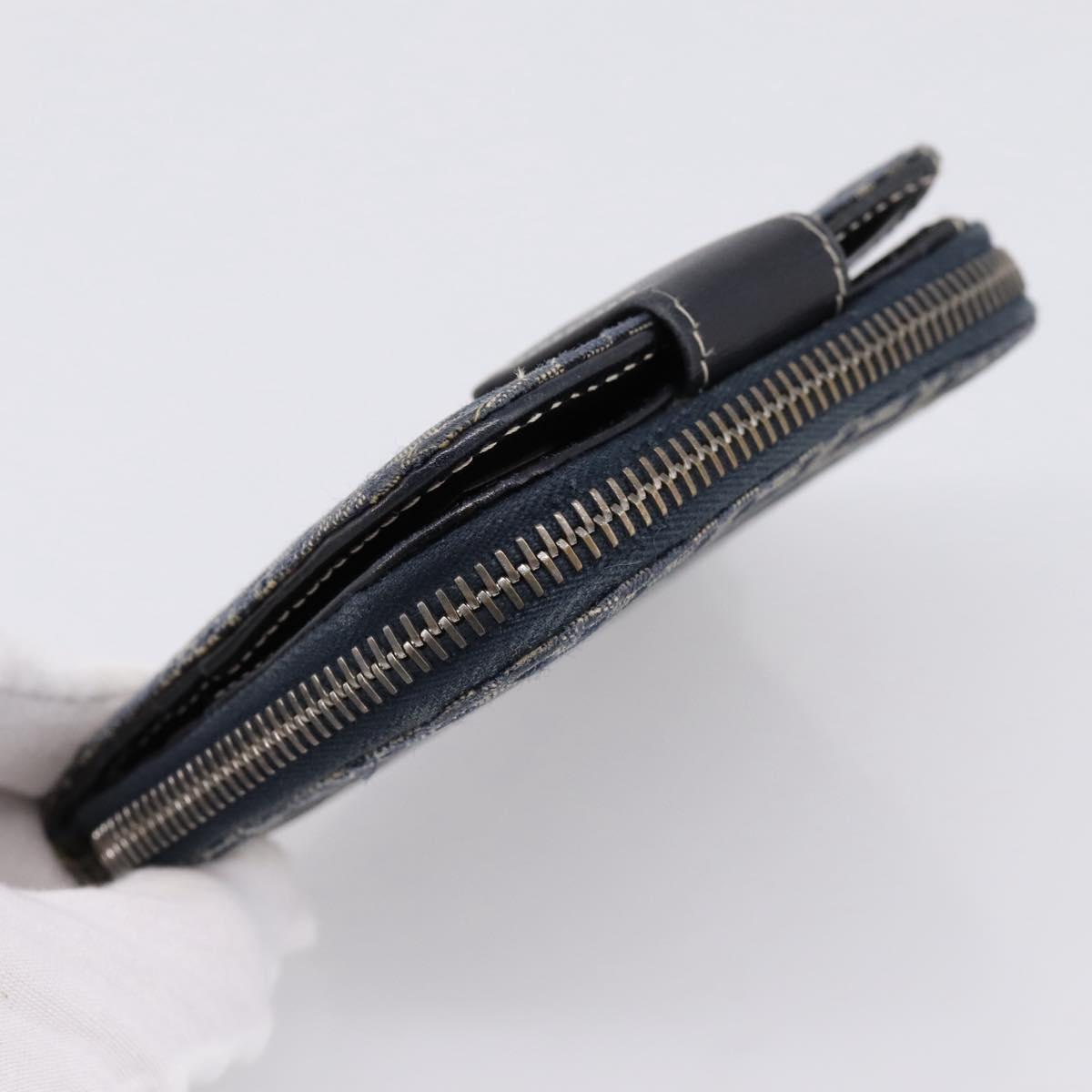 FENDI Zucchino Canvas Wallet Navy Silver Auth 200177