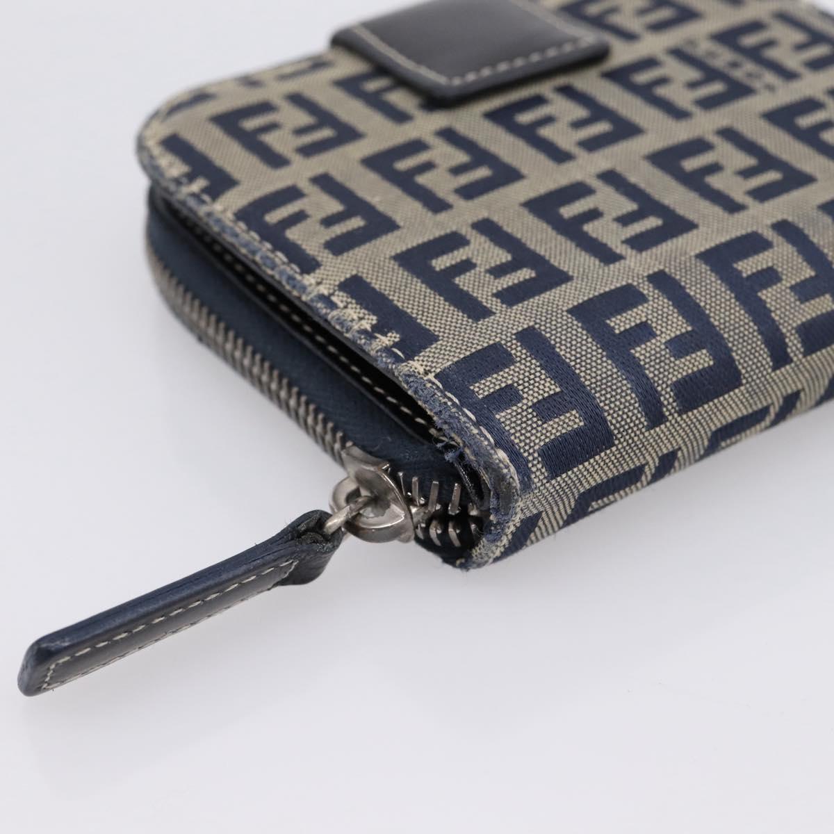 FENDI Zucchino Canvas Wallet Navy Silver Auth 200177