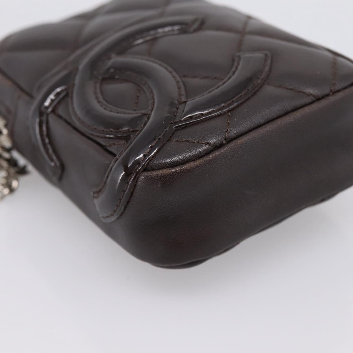 CHANEL Cambon Line Matelasse Pouch Leather Dark Brown Silver CC Auth 200180A