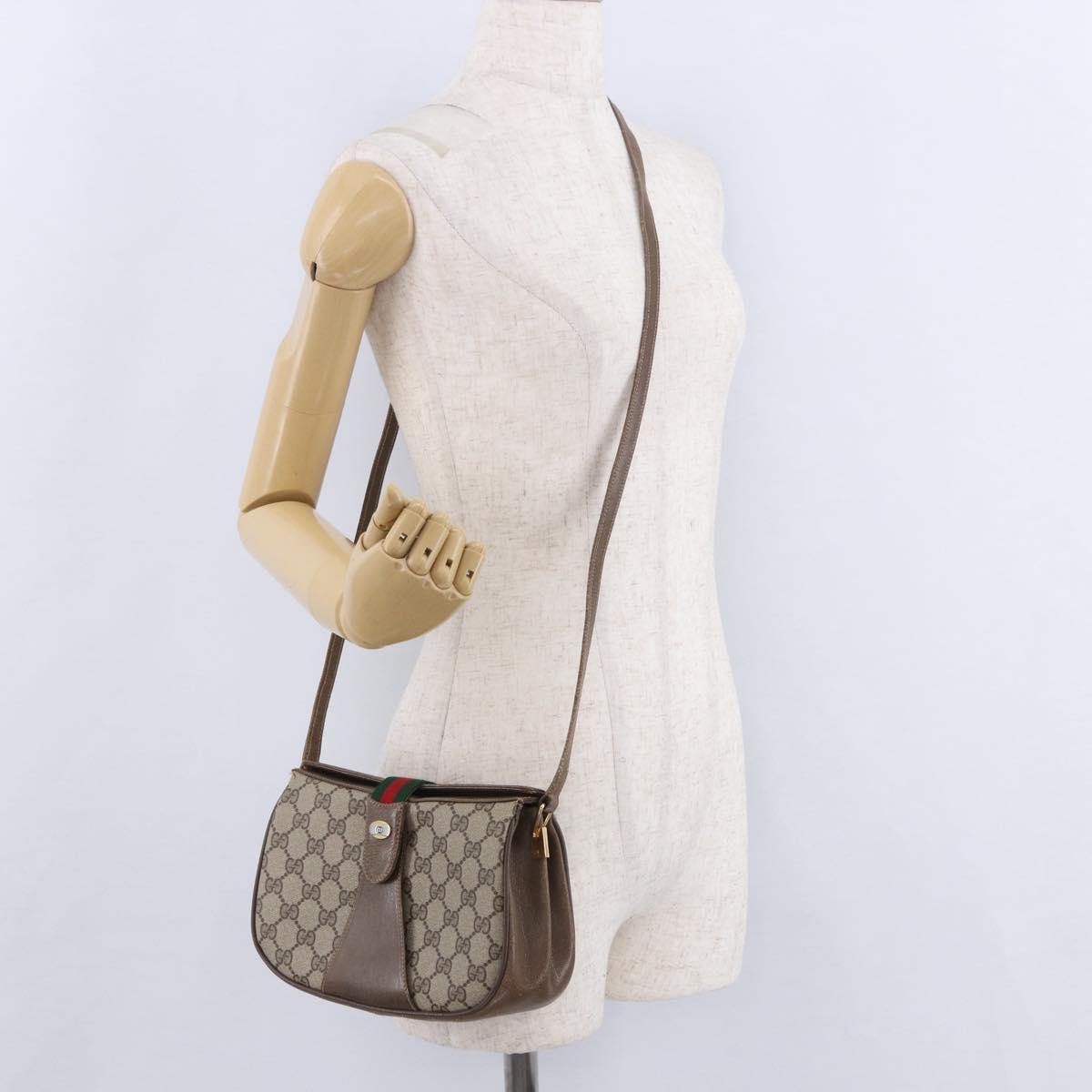 GUCCI GG Supreme Web Sherry Line Shoulder Bag PVC Beige 72 02 024 Auth 200181