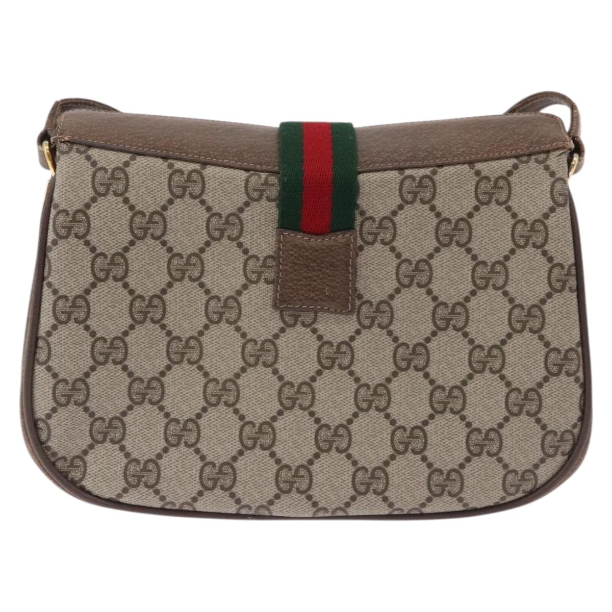 GUCCI GG Supreme Web Sherry Line Shoulder Bag PVC Beige 72 02 024 Auth 200181
