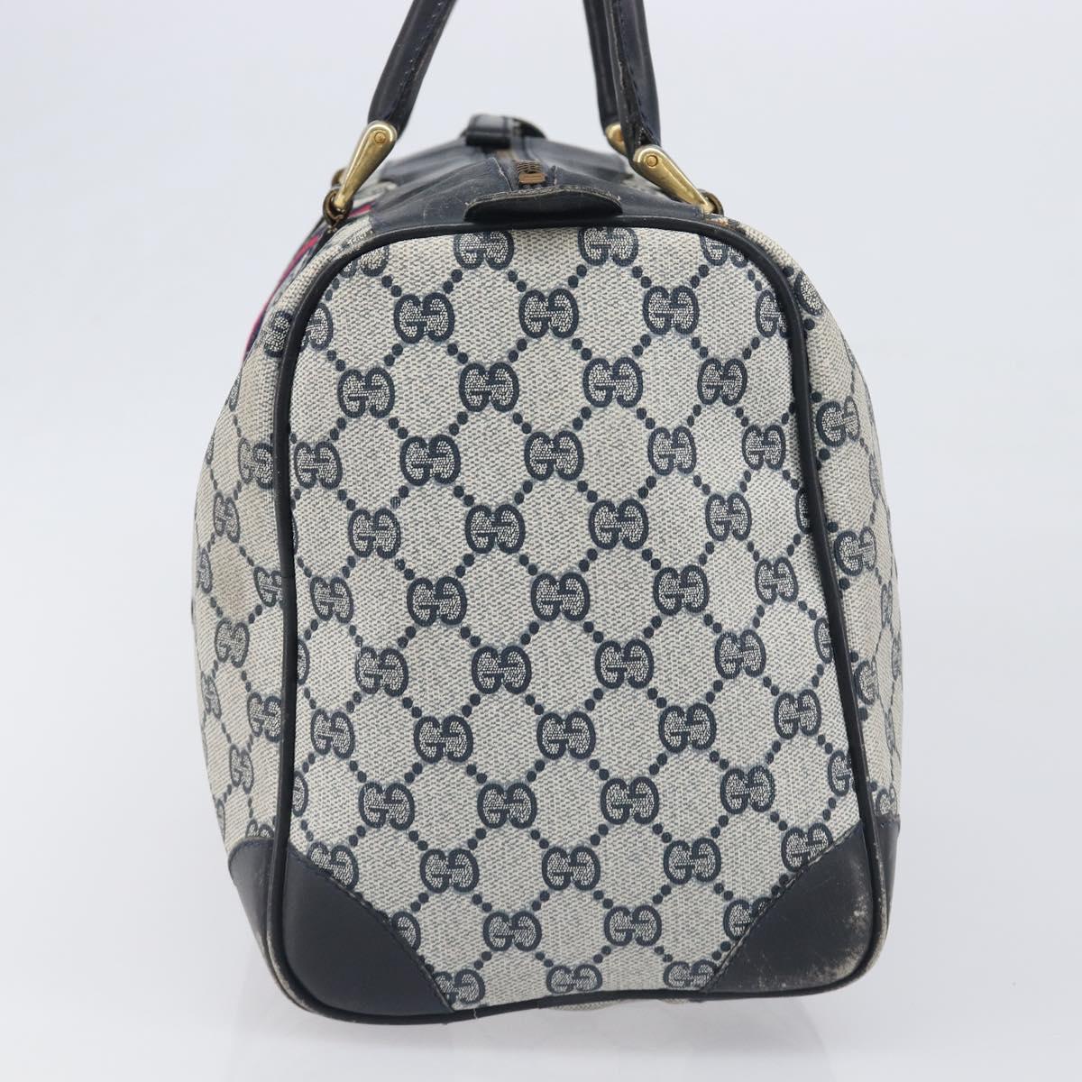 GUCCI GG Supreme Boston Bag PVC Leather Navy Gold Tone Auth 200182
