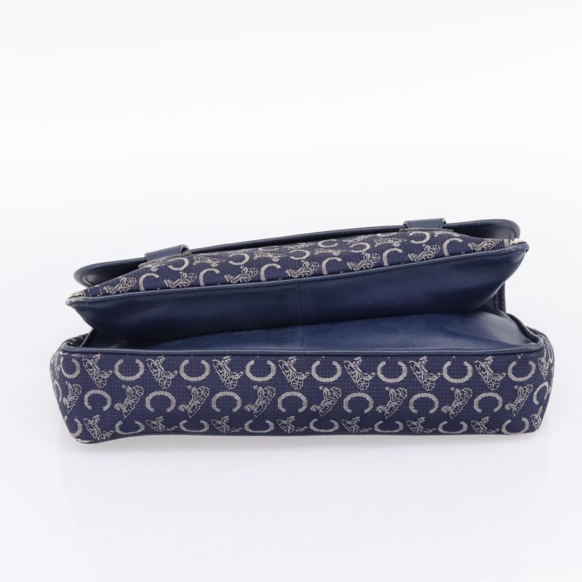 CELINE C Saluki Hand Bag Canvas Navy Gold Tone Auth 200184