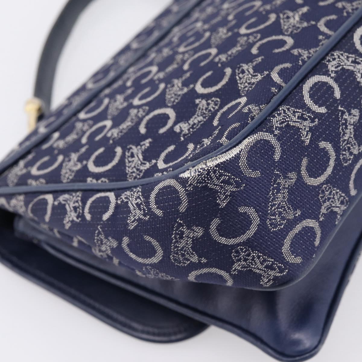 CELINE C Saluki Hand Bag Canvas Navy Gold Tone Auth 200184