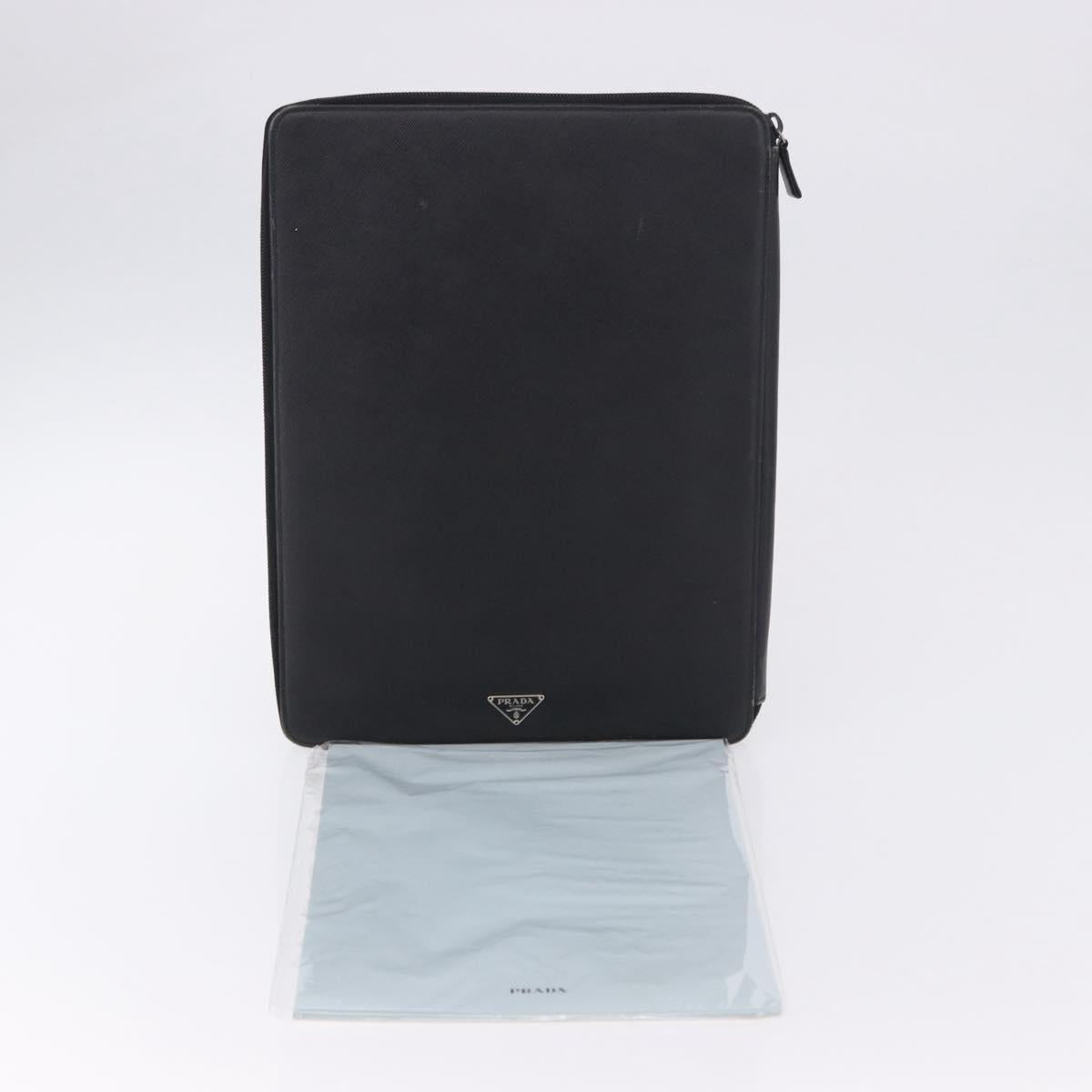 PRADA Binder Case Saffiano Black Silver Auth 200201