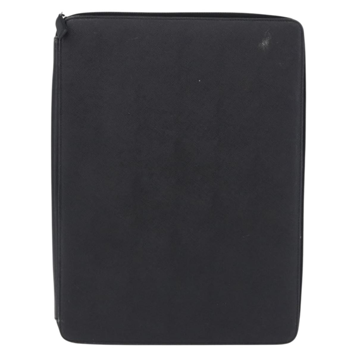 PRADA Binder Case Saffiano Black Silver Auth 200201