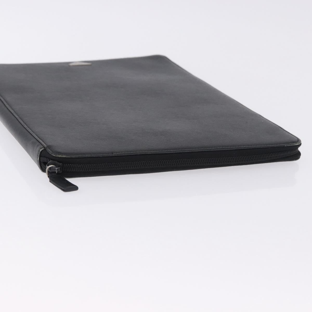 PRADA Binder Case Saffiano Black Silver Auth 200201