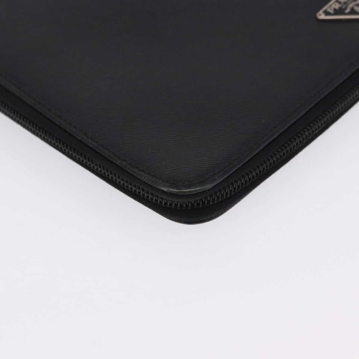 PRADA Binder Case Saffiano Black Silver Auth 200201