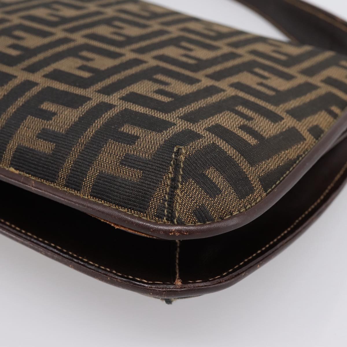 FENDI Zucca Canvas Mamma Baguette Shoulder Bag Brown Gold Tone Auth 200203