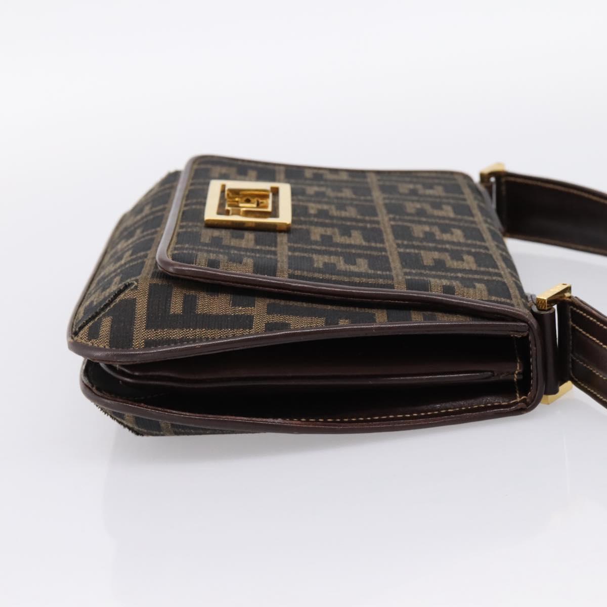 FENDI Zucca Canvas Mamma Baguette Shoulder Bag Brown Gold Tone Auth 200203