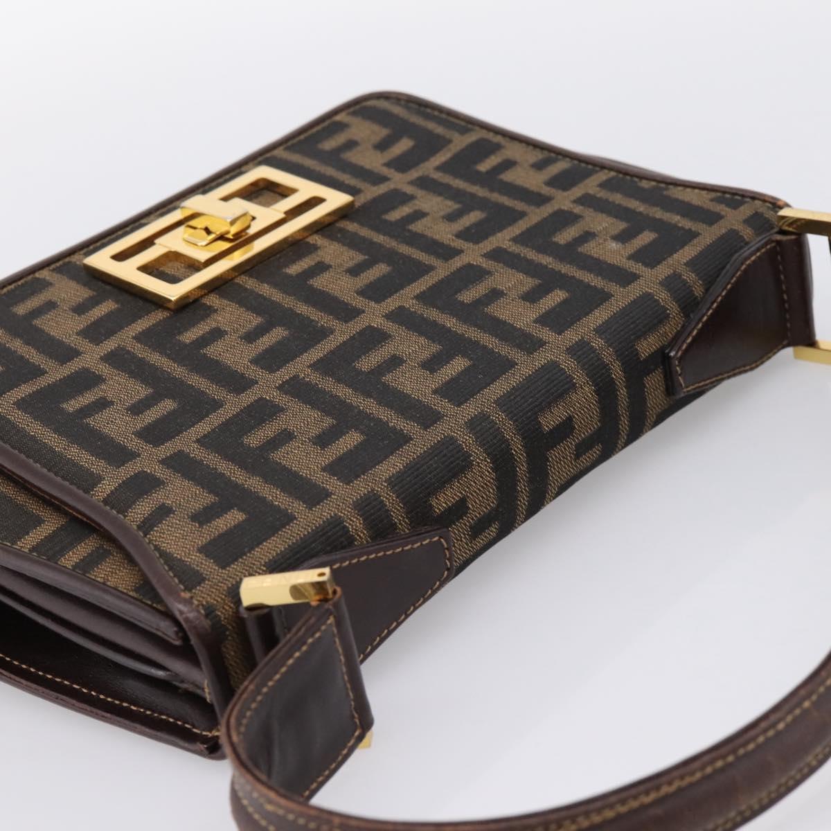 FENDI Zucca Canvas Mamma Baguette Shoulder Bag Brown Gold Tone Auth 200203