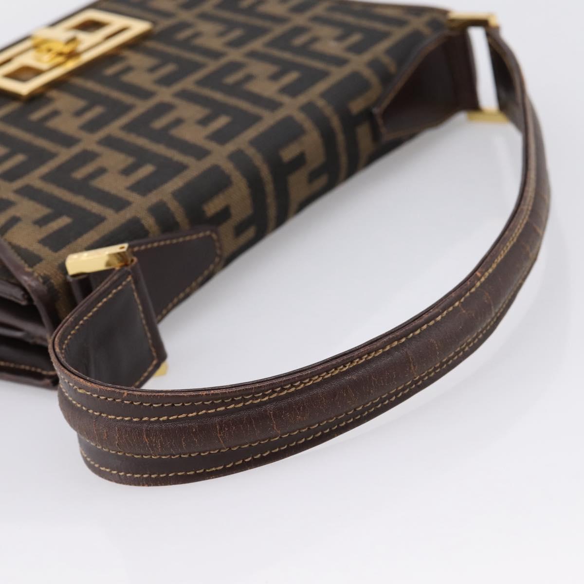 FENDI Zucca Canvas Mamma Baguette Shoulder Bag Brown Gold Tone Auth 200203
