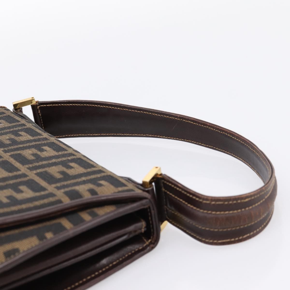 FENDI Zucca Canvas Mamma Baguette Shoulder Bag Brown Gold Tone Auth 200203
