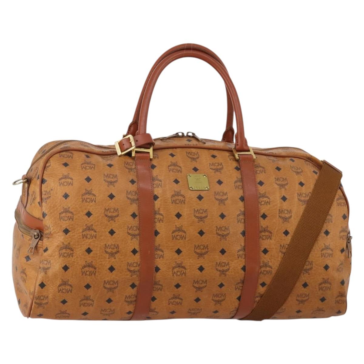 MCM Vicetos Boston Bag PVC Leather 2way Brown Gold Tone Auth 200204