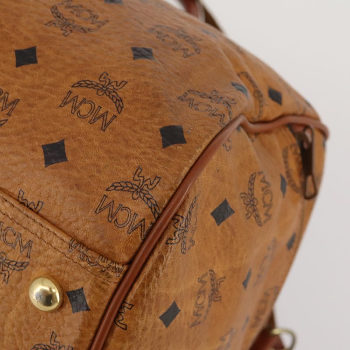 MCM Vicetos Boston Bag PVC Leather 2way Brown Gold Tone Auth 200204