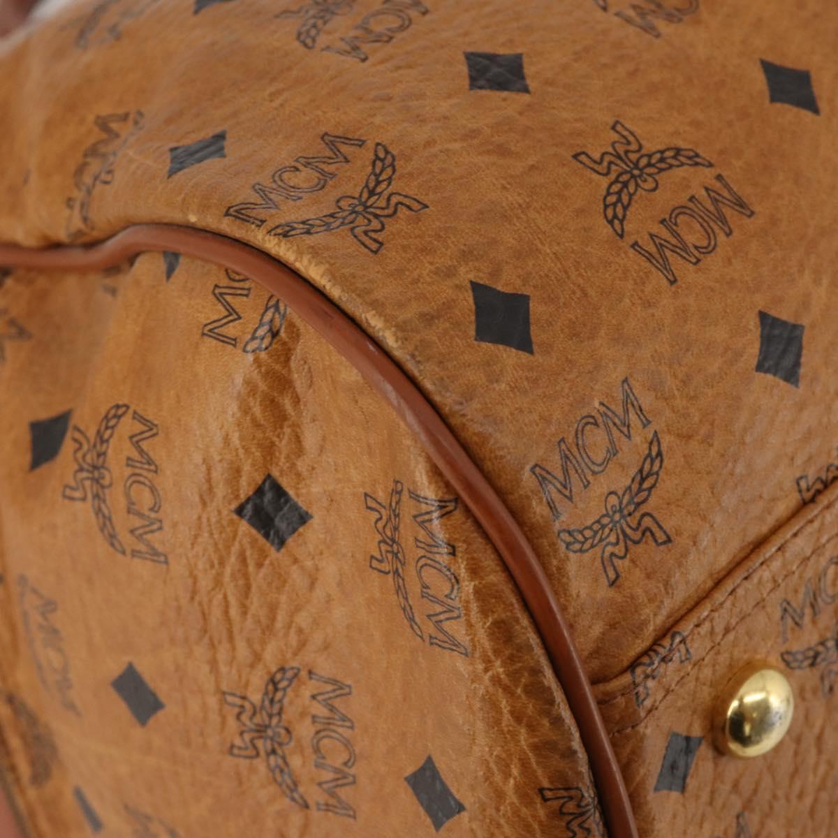 MCM Vicetos Boston Bag PVC Leather 2way Brown Gold Tone Auth 200204