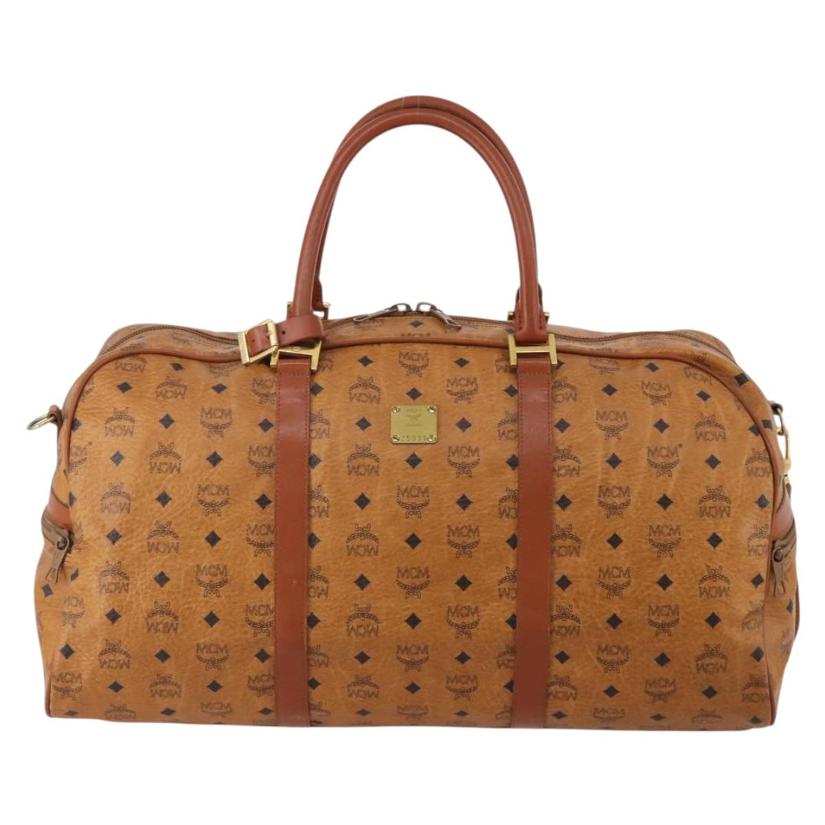 MCM Vicetos Boston Bag PVC Leather 2way Brown Gold Tone Auth 200204