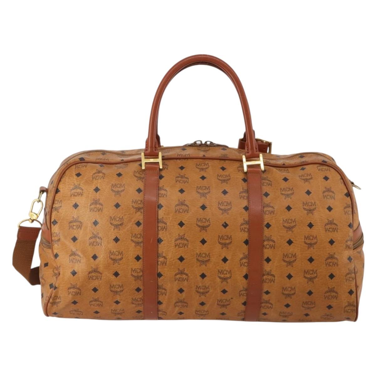 MCM Vicetos Boston Bag PVC Leather 2way Brown Gold Tone Auth 200204