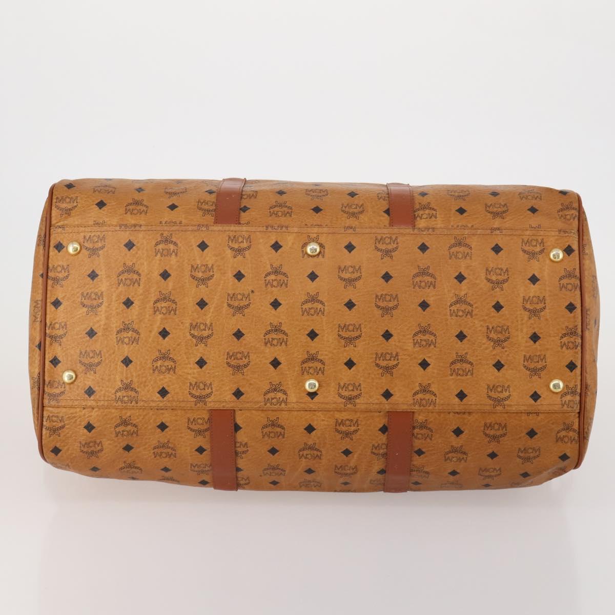 MCM Vicetos Boston Bag PVC Leather 2way Brown Gold Tone Auth 200204