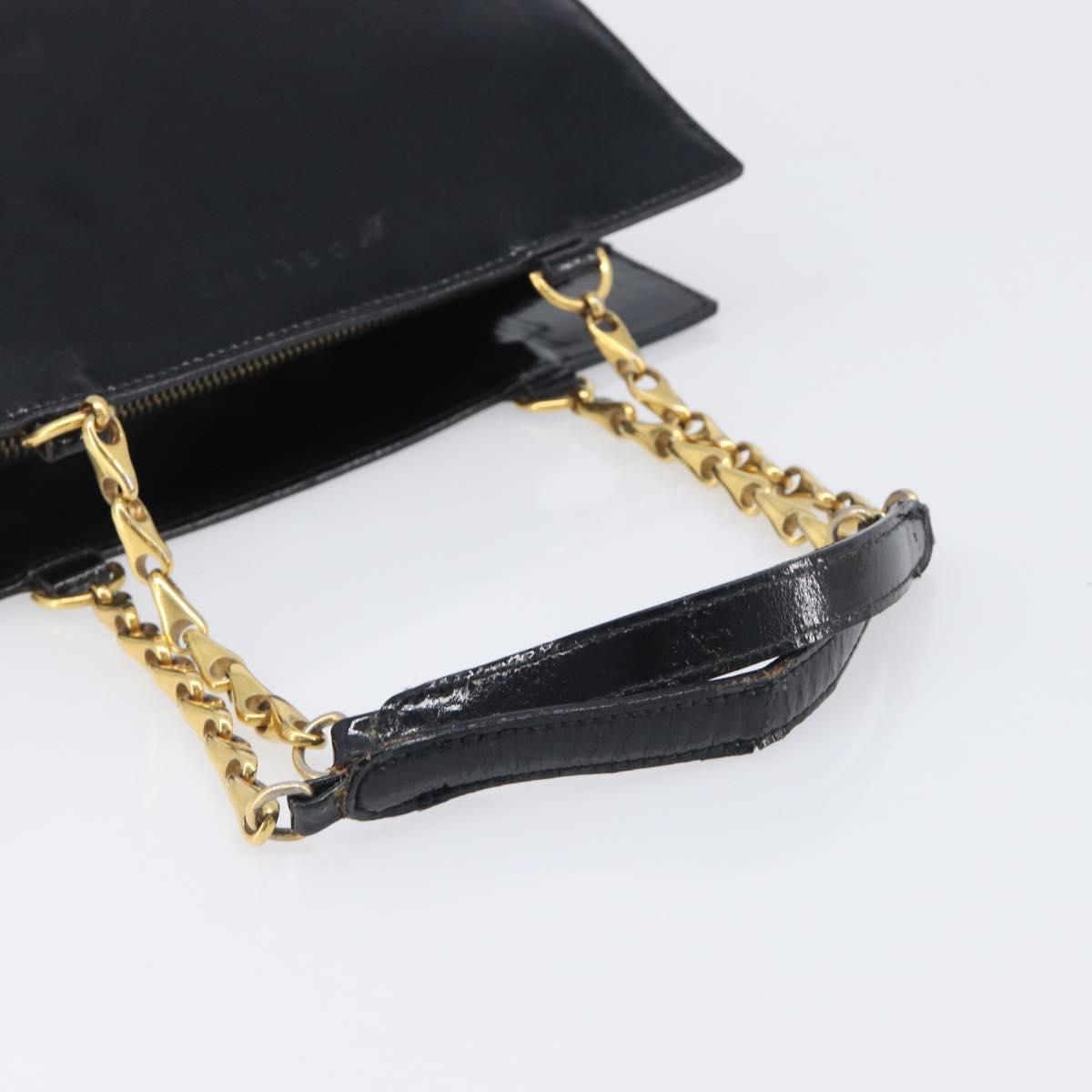 CELINE Hand Bag Leather Black Gold Tone Auth 200206