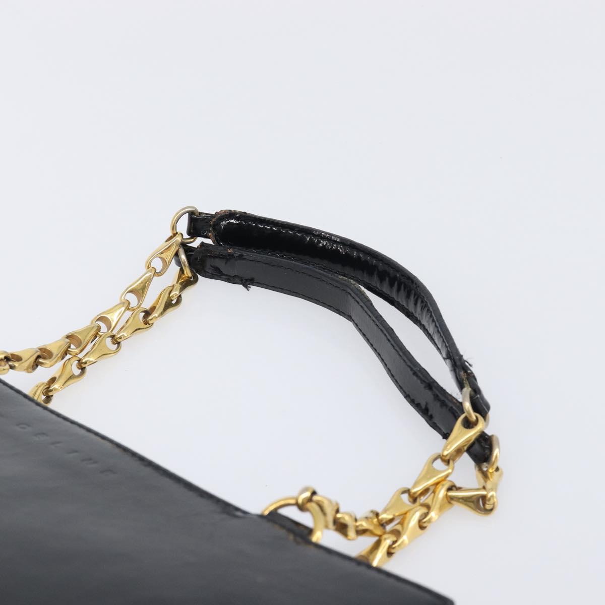 CELINE Hand Bag Leather Black Gold Tone Auth 200206