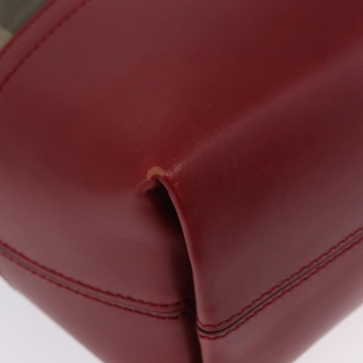 FENDI Stripe Tote Bag Nylon Red Gold Tone 8BH185 Auth 200207V