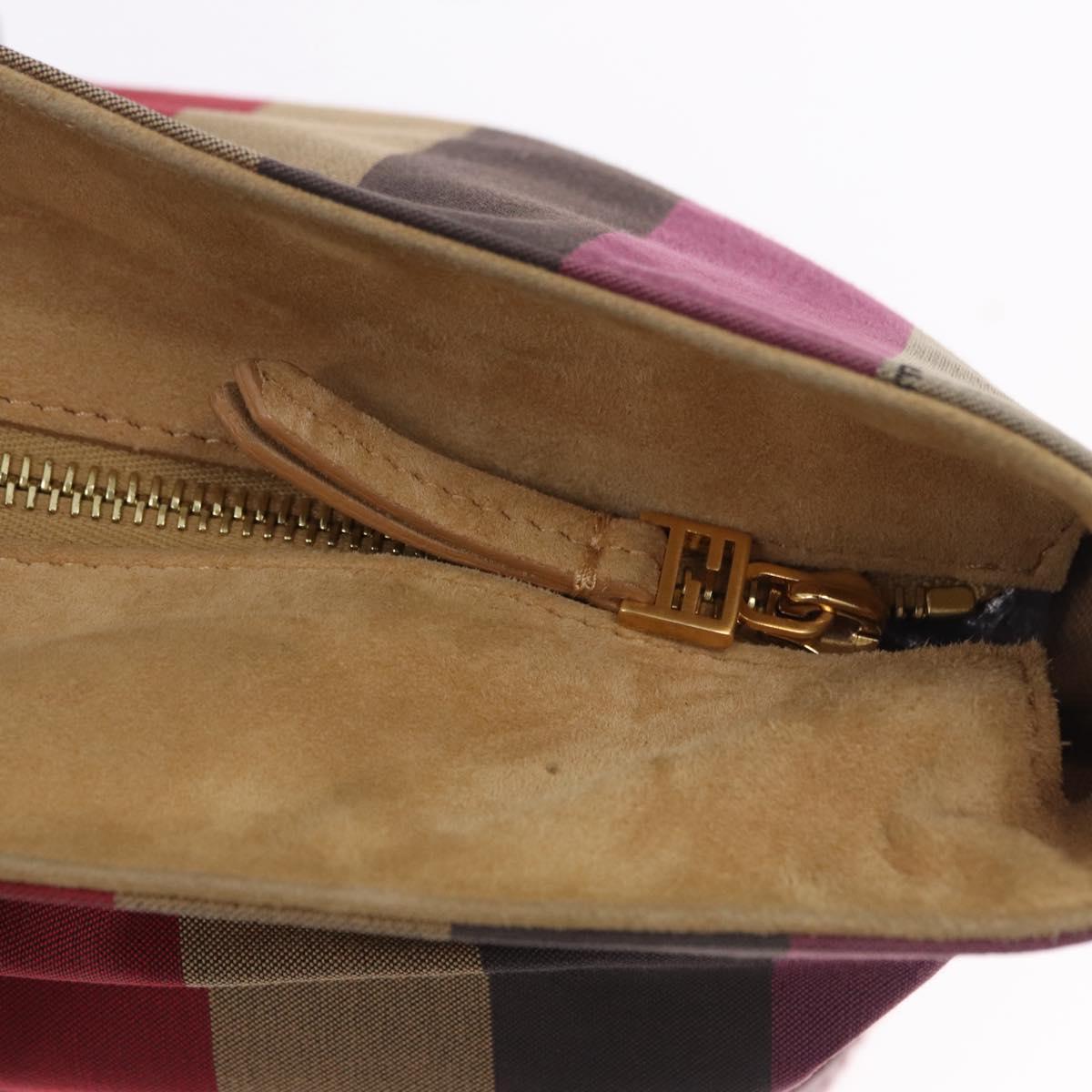 FENDI Stripe Tote Bag Nylon Red Gold Tone 8BH185 Auth 200207V
