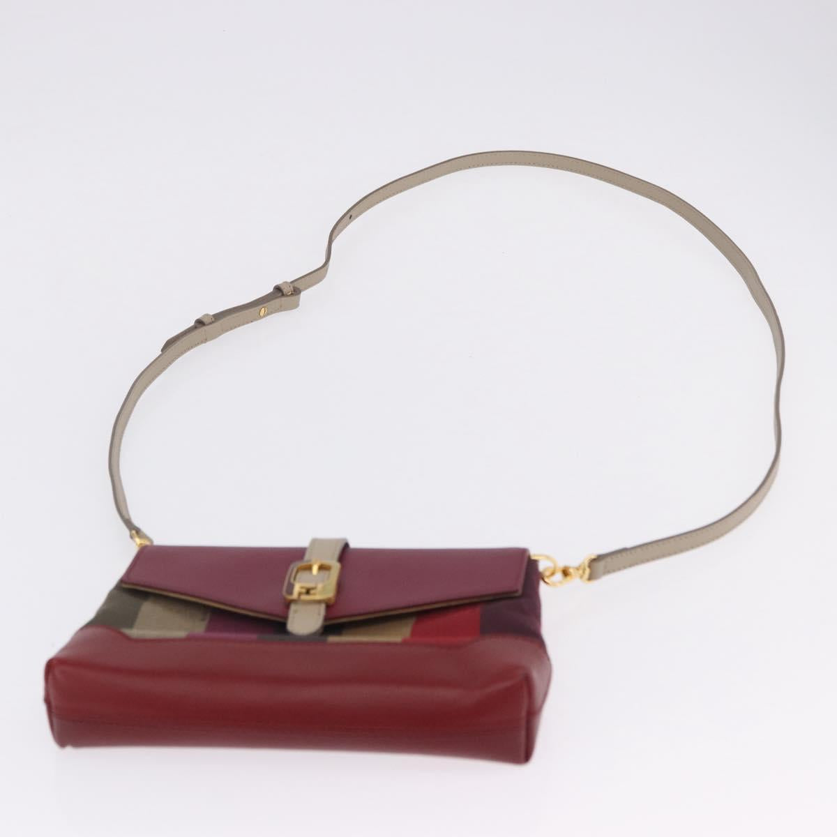 FENDI Stripe Tote Bag Nylon Red Gold Tone 8BH185 Auth 200207V