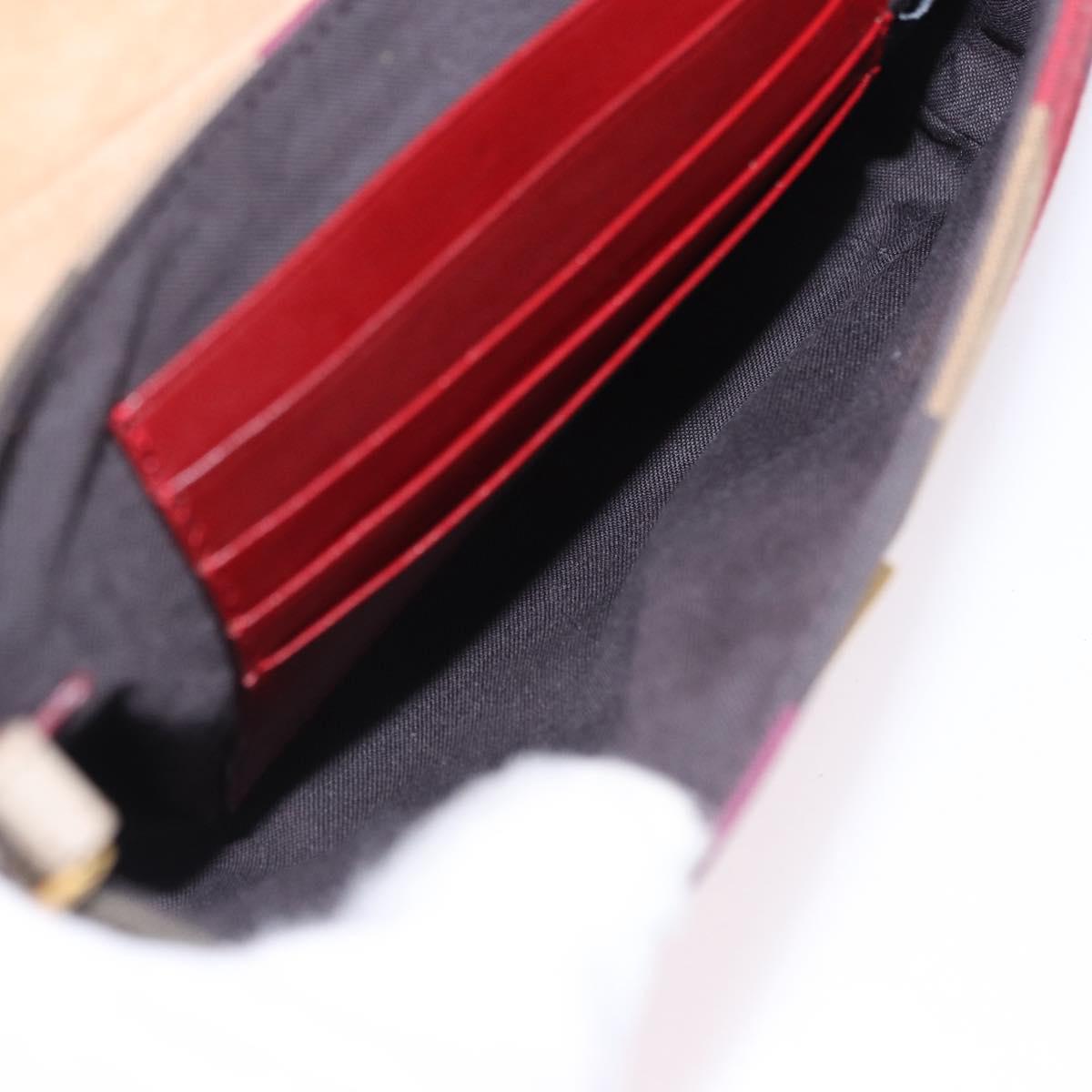 FENDI Stripe Tote Bag Nylon Red Gold Tone 8BH185 Auth 200207V