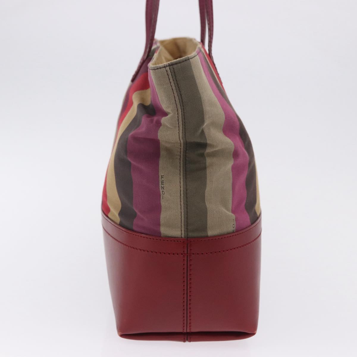 FENDI Stripe Tote Bag Nylon Red Gold Tone 8BH185 Auth 200207V