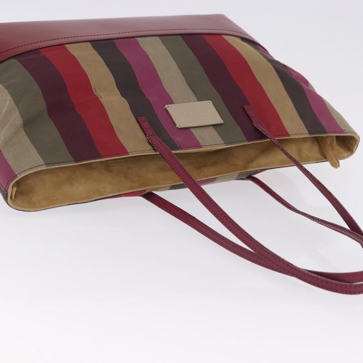 FENDI Stripe Tote Bag Nylon Red Gold Tone 8BH185 Auth 200207V