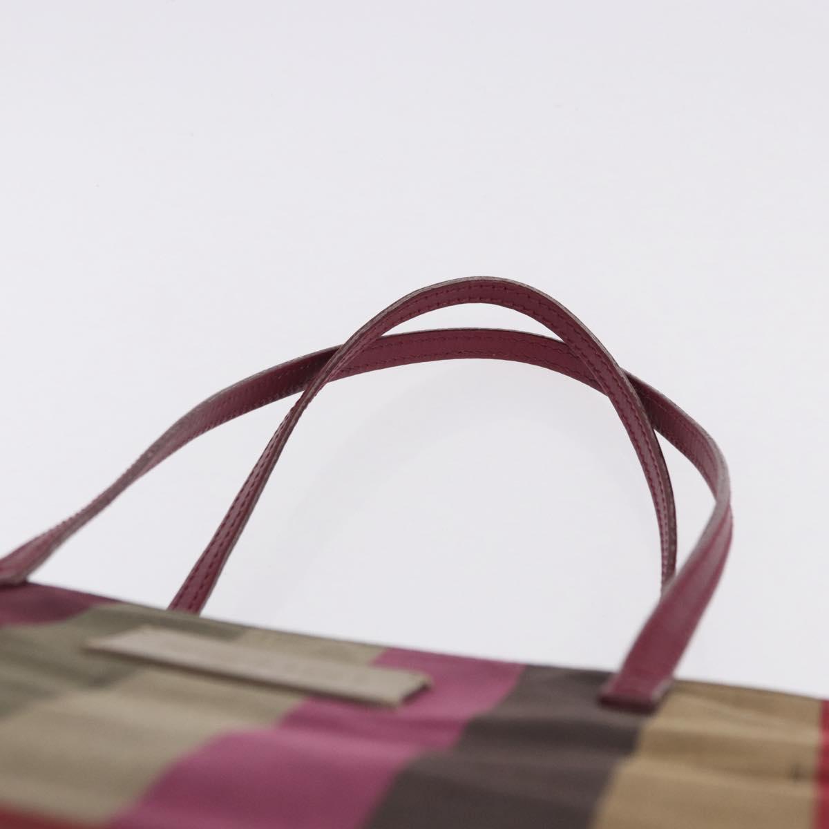 FENDI Stripe Tote Bag Nylon Red Gold Tone 8BH185 Auth 200207V
