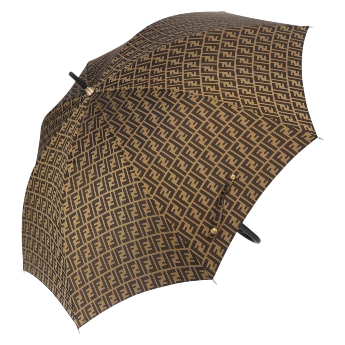 FENDI Zucca Umbrella Nylon Brown Gold Tone Auth 200211A