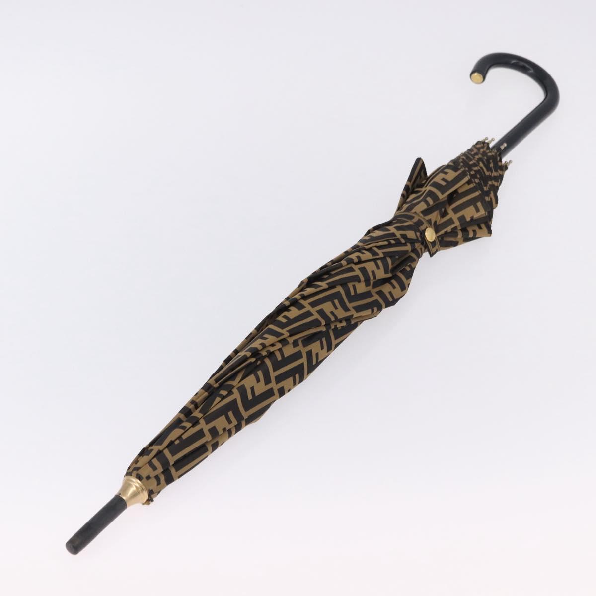 FENDI Zucca Umbrella Nylon Brown Gold Tone Auth 200211A