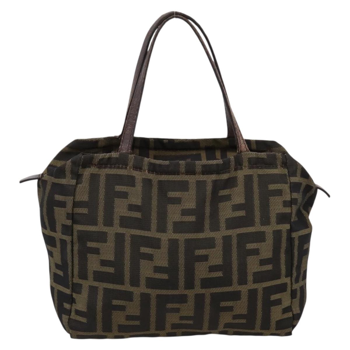 FENDI Zucca Canvas Hand Bag Black Brown Auth 200235