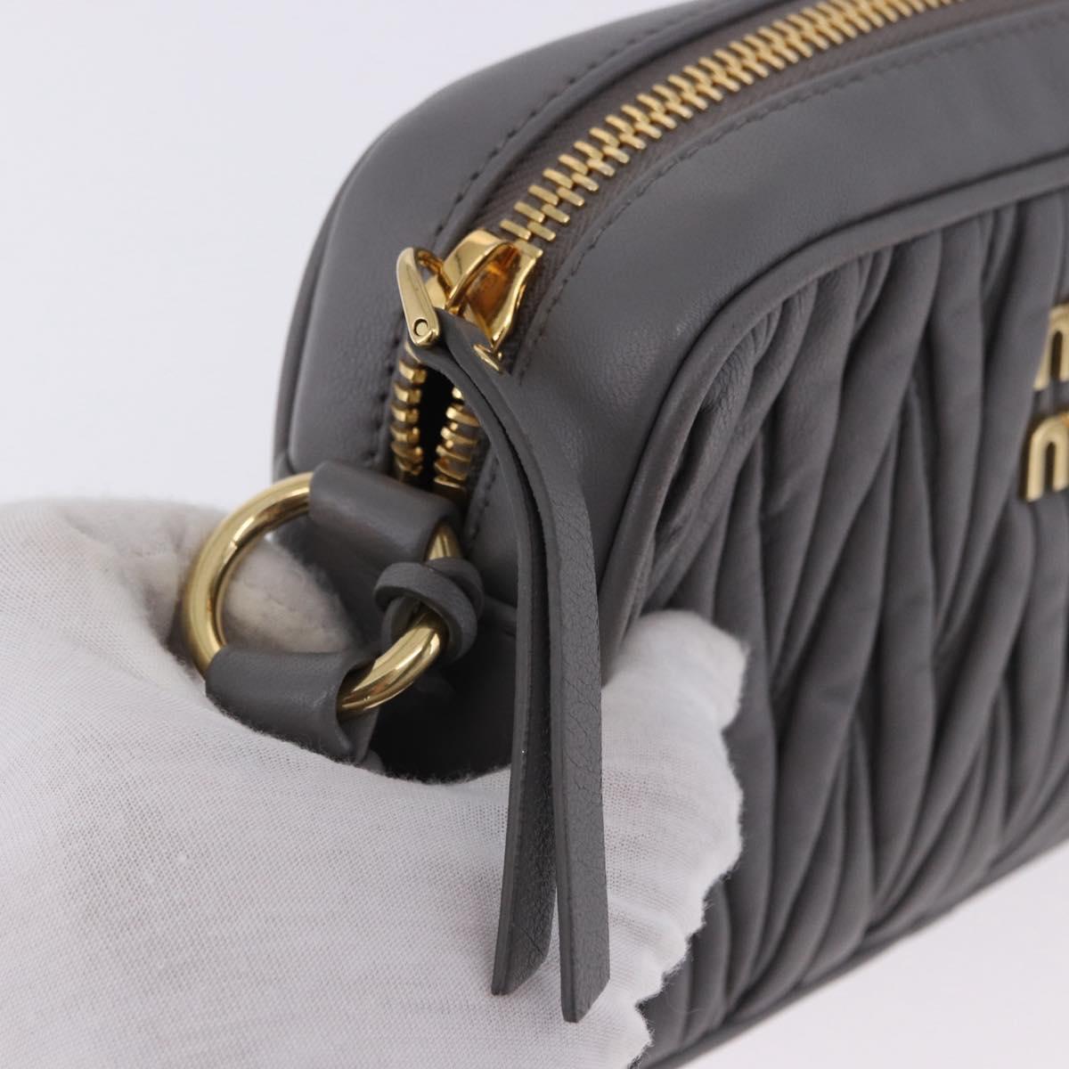 Miu Miu Matelasse Shoulder Bag Leather Gray Gold Auth 200246V