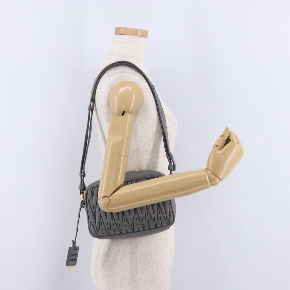 Miu Miu Matelasse Shoulder Bag Leather Gray Gold Auth 200246V