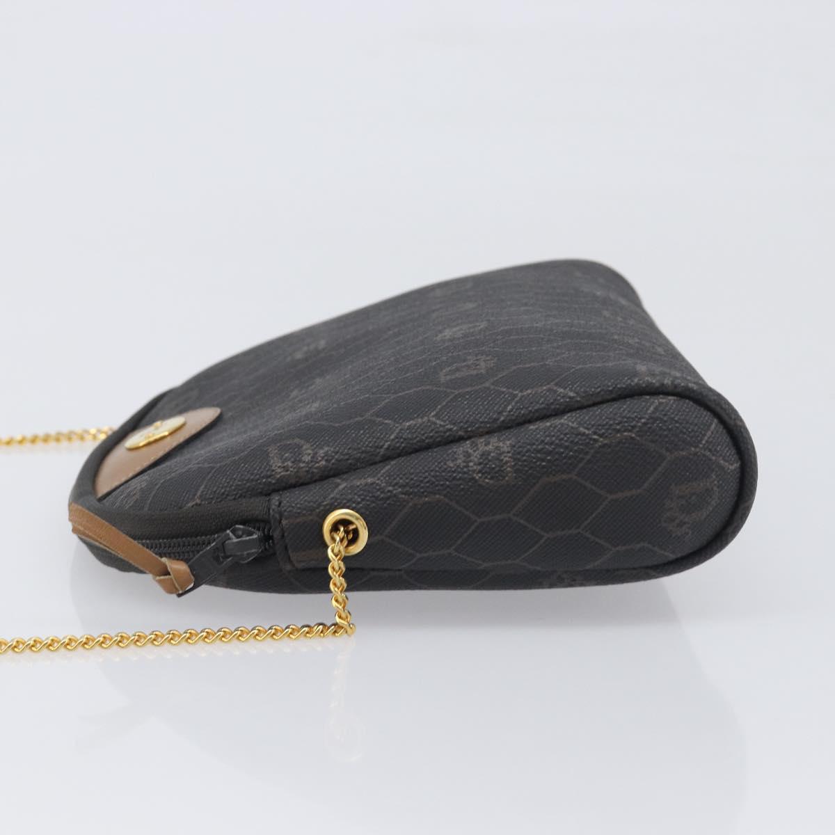 Christian Dior Honeycomb Canvas Chain Shoulder Bag PVC Black Gold Auth 200249A