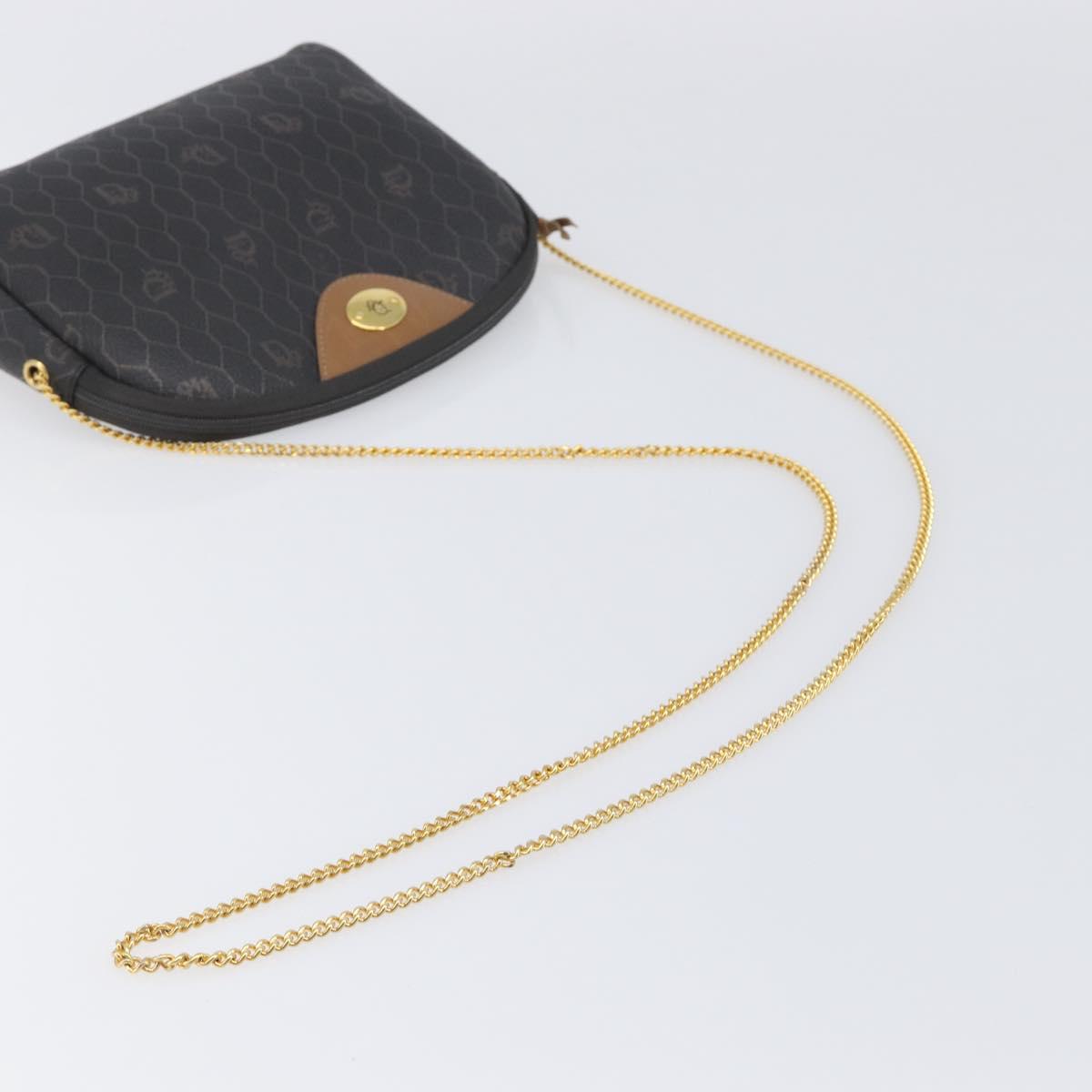 Christian Dior Honeycomb Canvas Chain Shoulder Bag PVC Black Gold Auth 200249A