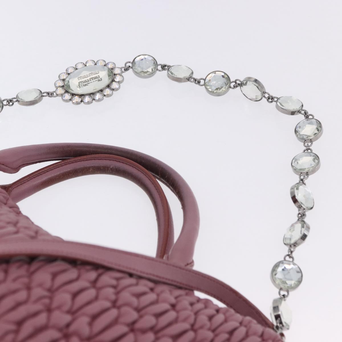 Miu Miu Matelasse Chain Shoulder Bag Leather 2way Pink Silver Auth 200252A