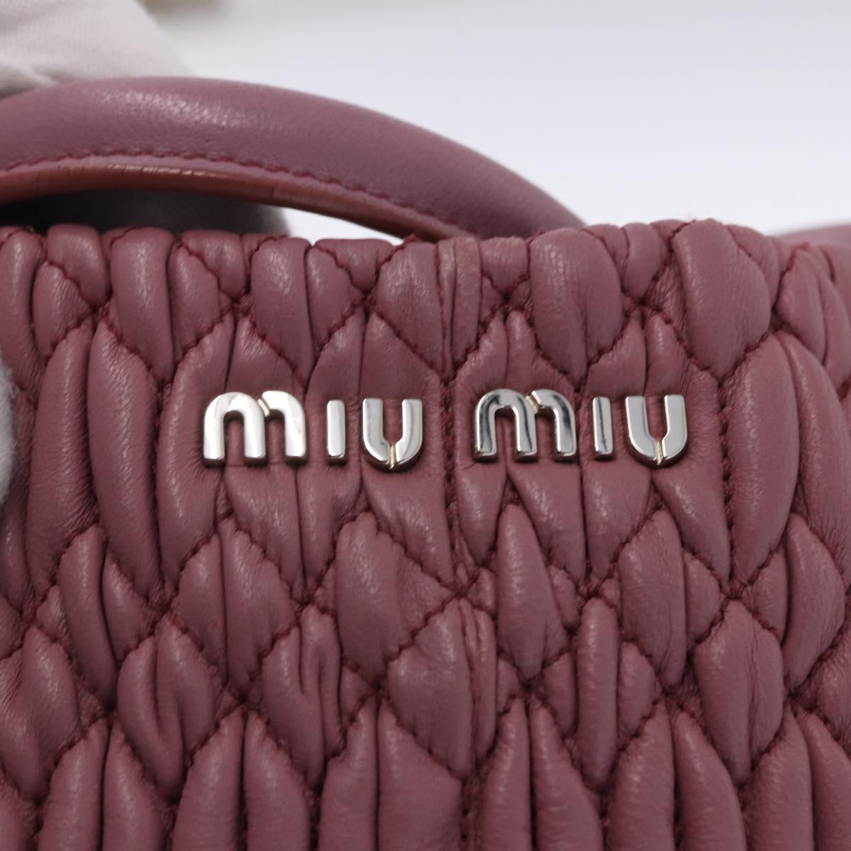 Miu Miu Matelasse Chain Shoulder Bag Leather 2way Pink Silver Auth 200252A