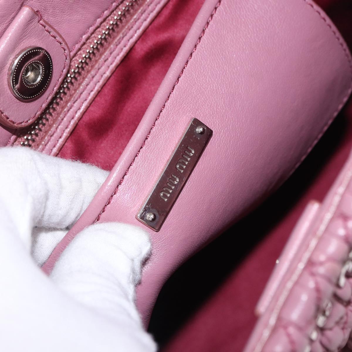 Miu Miu Matelasse Chain Shoulder Bag Leather 2way Pink Silver Auth 200252A