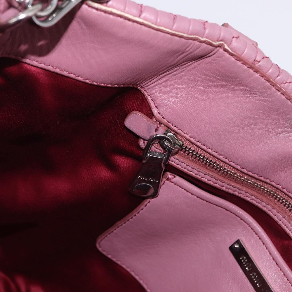 Miu Miu Matelasse Chain Shoulder Bag Leather 2way Pink Silver Auth 200252A